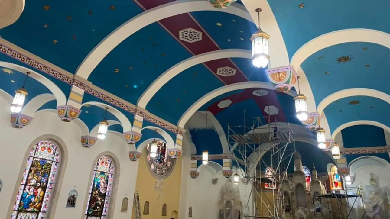 St. Anthony Parish ceiling mural and freshly painted sanctuary