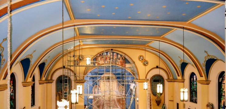 Detail of restored decorative finishes at St. John the Evangelist Church